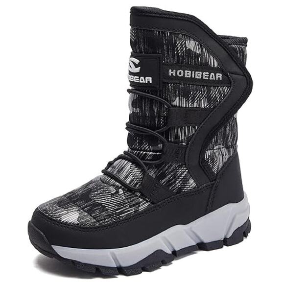 HOBIBEAR Winter Snow Boots Big Kids Sz 2 Boys Gray Fur Lined - Picture 2 of 3